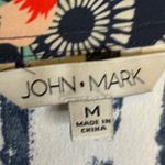 John Mark  Blouse Women's Size Medium Floral Abstract Artsy Office Blue Red White Photo 3