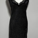 Black Sparkle Slip Dress Lace Trim Sleeveless Midi Evening Cocktail Sm/Med Photo 0