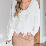 White Distressed Sweater Size XL Photo 0