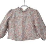 &merci Floral Cropped Top Fun Bow Pink Gray Shiny Textured Evening Wedding Going Out Photo 1
