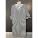 potter's pot  Dress Womens Medium White Striped Ruffle Bell Sleeve Shift Mini Photo 5