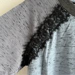 LOGO By Lori Goldstein Heathered Blue Gray Lace Trim Top Blouse Shirt US Large Photo 1