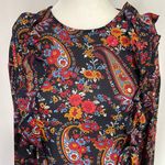H&M New Paisley Floral Print Ruffle Trim Peplum Blouse Navy Multi Photo 2