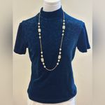 Ann Taylor  Blue Velvet Turtleneck Paisley Design Short Sleeves Blouse Sz S. Photo 0