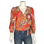 J.Crew Boho Wrap Tie Puff Sleeve Blouse Coral Pink Orange Floral Top Small Photo 1