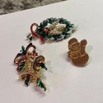 Lot Of 3 Gold Tone Costume Brooch Pins Christmas Holiday Photo 0