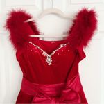 Japanese Gyaru Red Velvet Flower Petals Faux Fur Sleeved Valentines Mini Dress Photo 5
