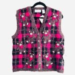 BellePointe Vest M NWT Teddy Bear Vintage Brown Grandma Retro Plaid Embroidered Size M Photo 0