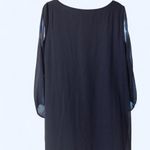 Lulus  Navy Blue Dress with open shoulder sheer sleeves S Photo 3