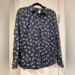 Gap  Navy Blue Floral Cotton Long Sleeve Collared Button Down Size Small Photo 0
