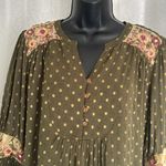 Chico's CHICO’s FLORAL EMBROIDERED OLIVE GREEN BOHEMIAN TOP SZ: Medium Photo 4