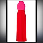 Jill Stuart Lovely Duo Gown
 red pink color block formal evening crepe dress Photo 3