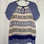 PerSeption Concept Woman's Size Large Short Sleeve Keyhole Back Blue Lace Flowy Photo 3