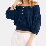 Free People  Dancing Till Dawn Off-Shoulder Peasant Crop Top in navy Photo 0