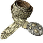 Chicos Woven Leather Belt Womens Gold Gem Buckle Embellished Bead Boho Wrap 52" Photo 0