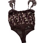 Free People ‎ Bodysuit Women Small Brown Maroon Floral Take It Away Ruffle Photo 2