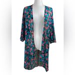 L’Amour by Nanette Lepore Women’s XS sheer tropical floral kimono style cardigan Black Photo 2
