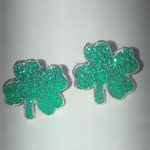 Green Glitter Dainty Clover Boho Stud Earrings Photo 0