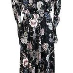 AFRM Womens Maxi Flare Dress M Medium Black Floral Balloon Long Sleeve Open Back Photo 0