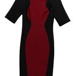 Bisou Bisou  Sz 4 Black Maroon Career Formal Dress Sheath Short Sleeve Stretch Photo 0