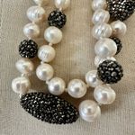 Freshwater Pearl & Pavé Crystal Long Necklace ✨ Sterling Clasp • Hand Photo 11