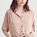 Wishlist  Apparel Blush Button Front Tie Crop Shirt Photo 0