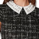 Elegant Tweed Mini Dress with White Collar Black Size M Photo 3