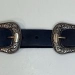 Western Black Leather Belt with Double Silver Buckles Size 30/32 Photo 0