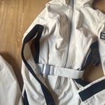 DKNY Belted One Piece Fleece Lined Ski Suit Jumpsuit Snowbib White w/ Sporty Stripes Photo 1