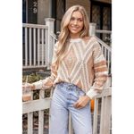 Cupshe Diamond Pattern Knit Sweater Pullover‎ Crewneck Fall Toned Cozy Photo 3