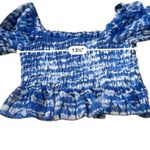 ZARA  Blue &‎ White Tie Dye Print Shirred Smocked Long Sleeve Crop Top Sz S Photo 3
