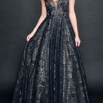 Nina Canacci nude and black lacy plunge neck formal dress 9140 Size 10 Photo 0
