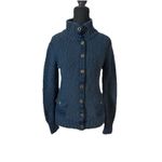 Old Navy  Women’s Fitted Blue Cardigan Sweater High Neck Snap Button Closure Sz S Photo 1