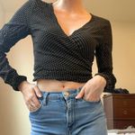 Brandy Melville Vintage Black Polka Dot Tie-Front Long-Sleeve Top Photo 0
