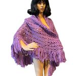 American Vintage OOAK Vintage Large Hand Crocheted shawl with fringe in purple Photo 4