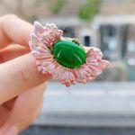 Pink Enamel Floral Earrings with Green Jade Photo 1
