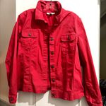 JM Collection  Size 16/L Pink Cotton/Spandex Denim Jean Jacket *stain on back Photo 0