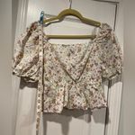 Wild Fable Eyelet Floral Puff Sleeve Crop Top Elastic Waist Square Neck Size M Photo 3