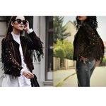 ZARA  100% Genuine Suede Leather w/ Fringe Studs Spikes Brown Size S NEW Photo 1