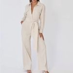 BOA Linen Blend Belted Jumpsuit Cream S Photo 15