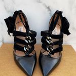 Valentino Garavani Valentino chain black velvet rope ankle-wrap leather pumps size IT 37 US 7 Photo 4