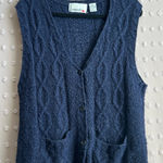 Capezio  Vintage Wool Silk Blend Cable Knit Sweater Vest Sz M Navy Photo 0