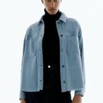ZARA Oversized Long Sleeve Corduroy Shacket Raw Hem Button Down Jacket M Blue Photo 1