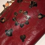 Vintage Leather Gold Tone Embossed Red Gilt Kiss Lock Clutch Purse Photo 3