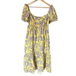 ZARA  Midi Dress Size M Yellow Paisley Smocked Puff Sleeve Cottagecore Garden Photo 2