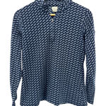LL Bean Womens Fleece Quarter Zip Pullover Navy White Geometric Pattern Top Blue Size 12 Photo 0