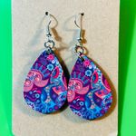 Red And Blue Paisley Teardrop Dangle Pierced Earrings Photo 0