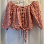 American Eagle Off the Shoulder Pink Tie Front Eyelet Blouse Size XS Photo 0