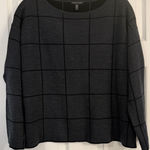 Eileen Fisher  Sweater Sz Small Gray Windowpane Fine Merino Wool Boxy Soft Dressy Photo 0