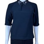 ASOS Pique Short Sleeve Top Beaded Collar Photo 5